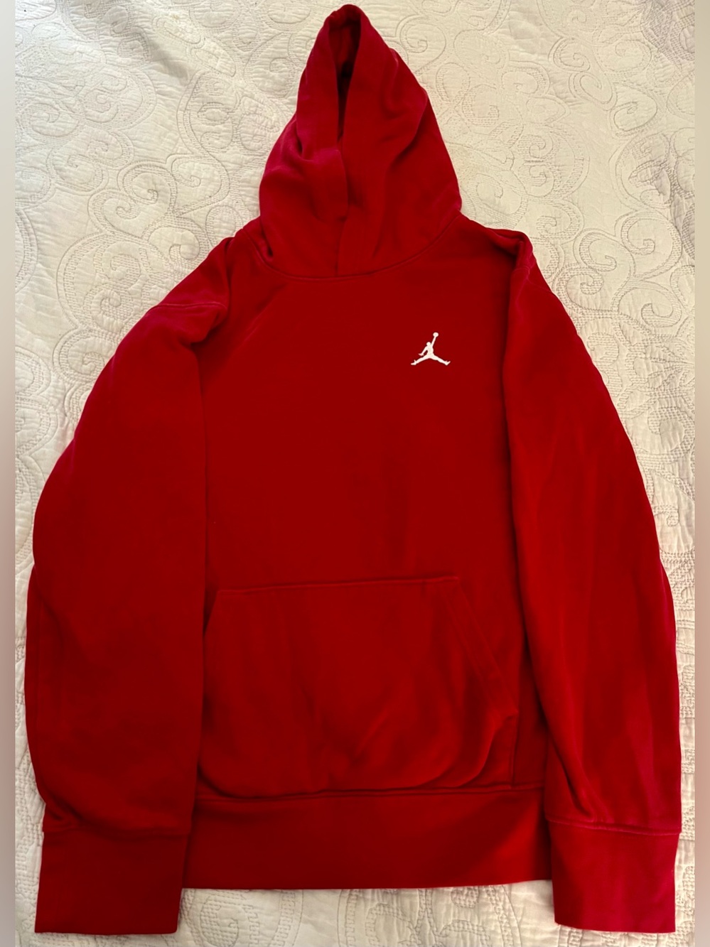🍓Jordan Red Fleece Pullover Hoodie White Jumpman Logo  Youth Large (12-13 yrs)